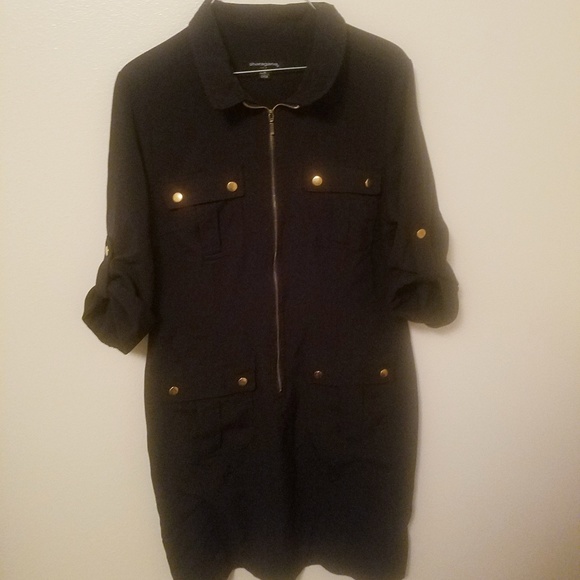 Sharagano Dresses & Skirts - Dark Blue Zipper Jumper Dress with Gold Hardware